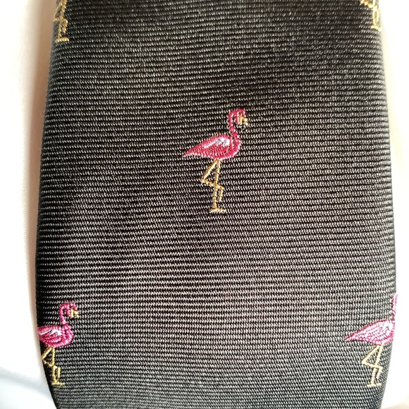Le 31 Simons - black with pink flamingo narrow silk tie. - Picture 2 of 10